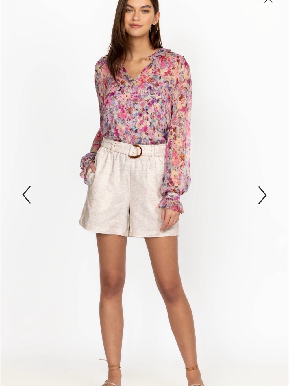 Johnny Was ANITA PAPER-BAG cream  High-Waist Textured Shorts